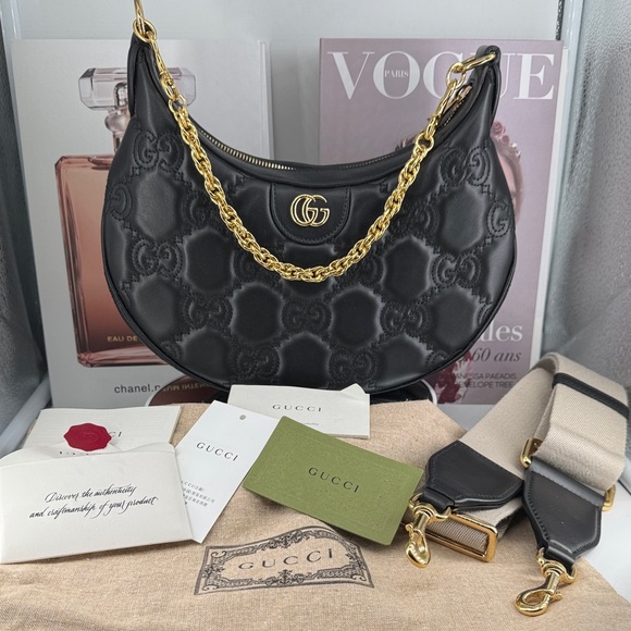 Gucci Handbags - Gucci Black GG MATELASSÉ SMALL
SHOULDER BAG